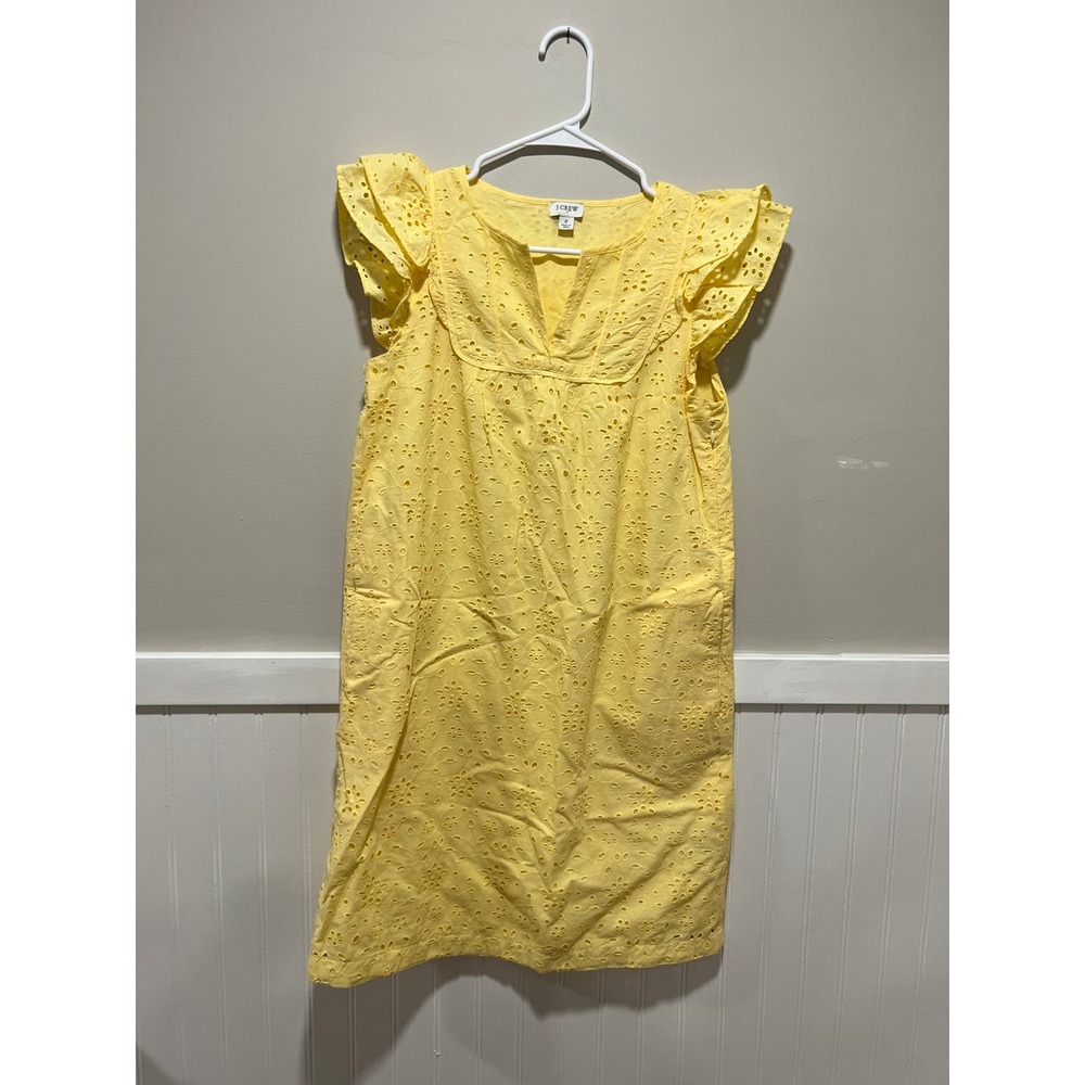 J. Crew Cap Sleeve Ruffles Eyelet Mini Dress Butter Yellow Summer Women Size 2